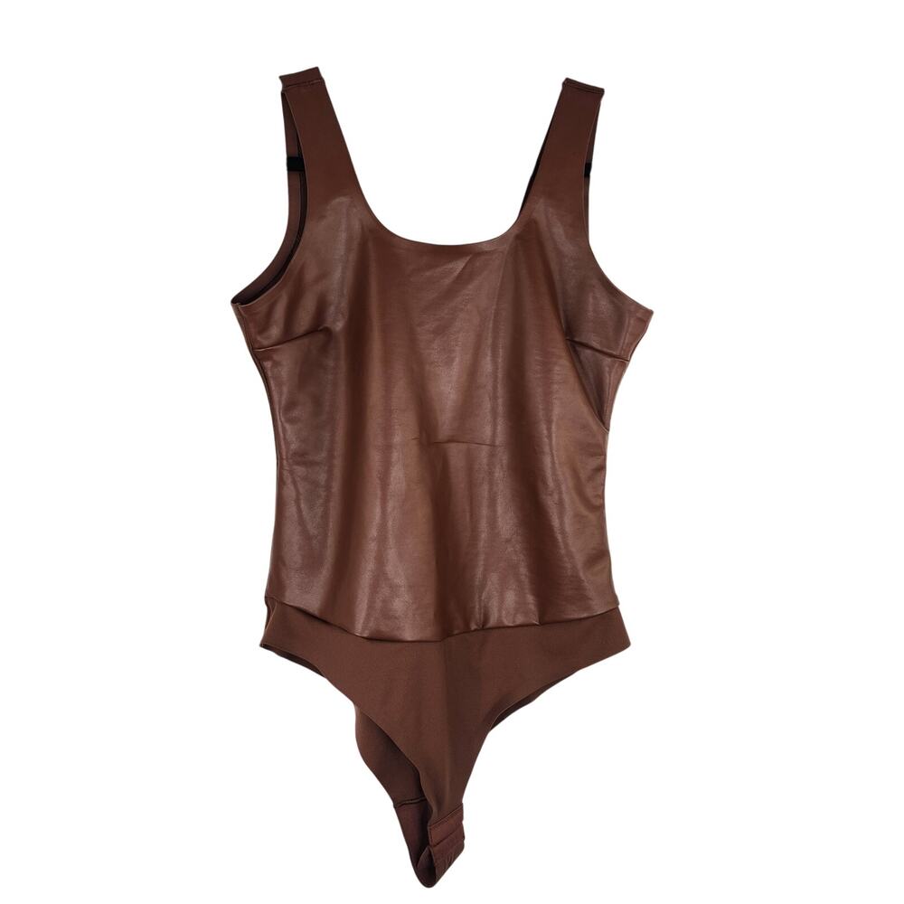 Pinsy Brown Faux Leather Top Shapewear Bodysuit Women's Large City Streetwear
